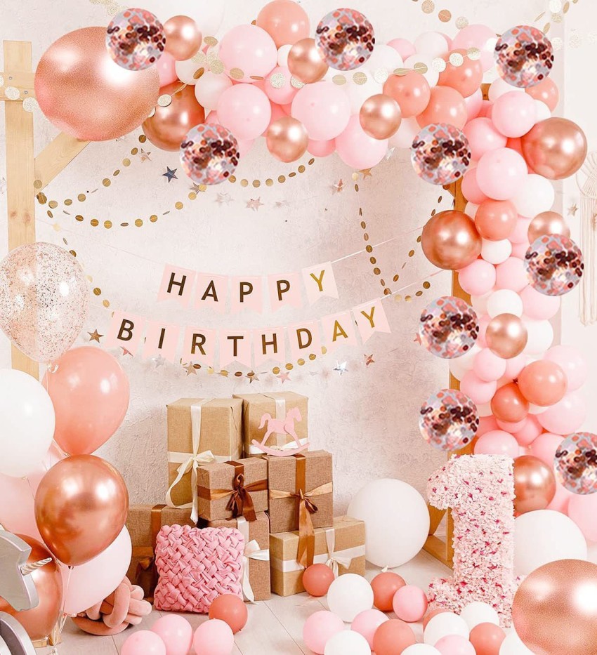 Pink birthday balloon arch