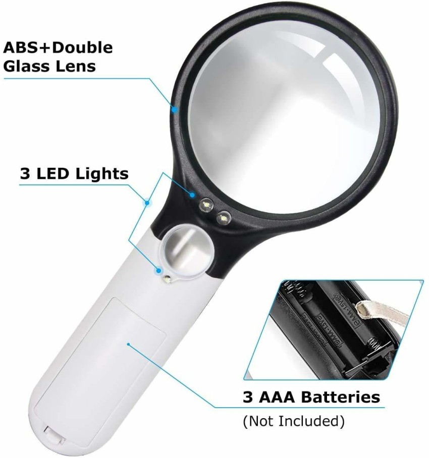 45X Magnifying Glass Handheld Magnifier 3 LED Light Reading Lens