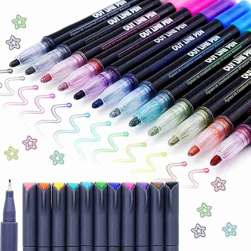 8/12/24 Colors Outline Markers Self Double Line Self Outline Metallic Pens  for Scrapbook Making Easter Eggs Art Crafts - AliExpress