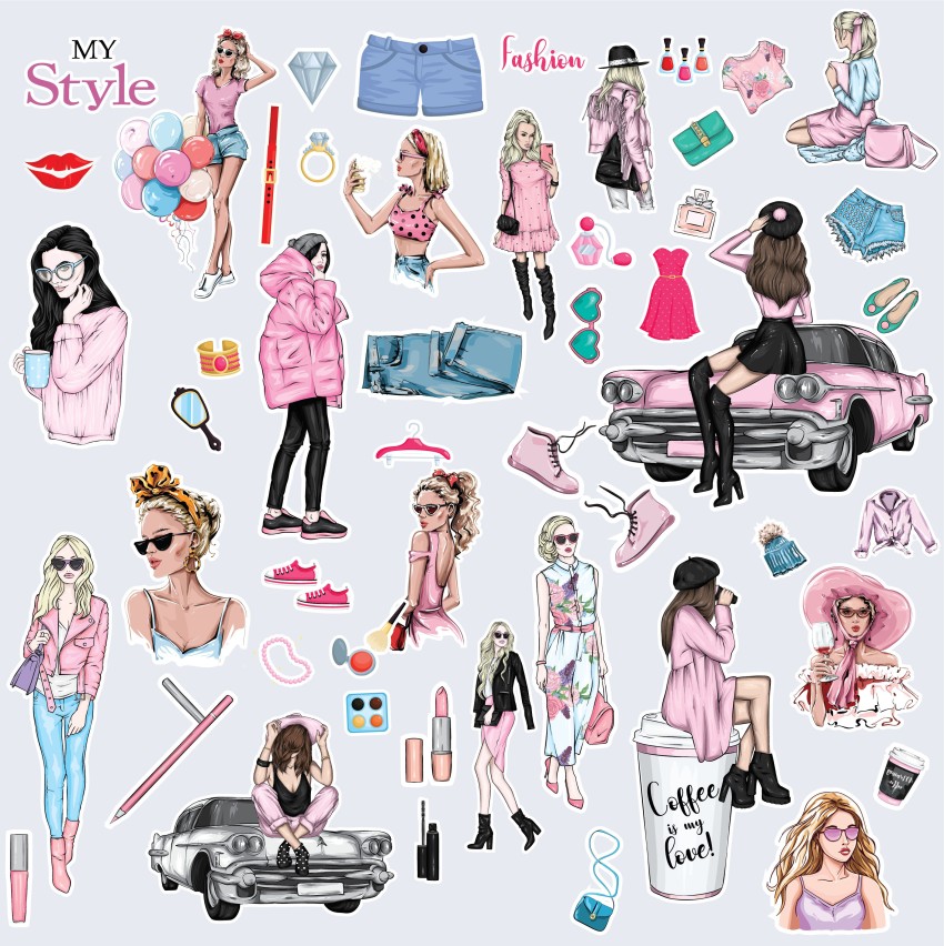 PrettyBuggy 21 cm Fashion Girl Stickers Self Adhesive Sticker Price in  India - Buy PrettyBuggy 21 cm Fashion Girl Stickers Self Adhesive Sticker  online at