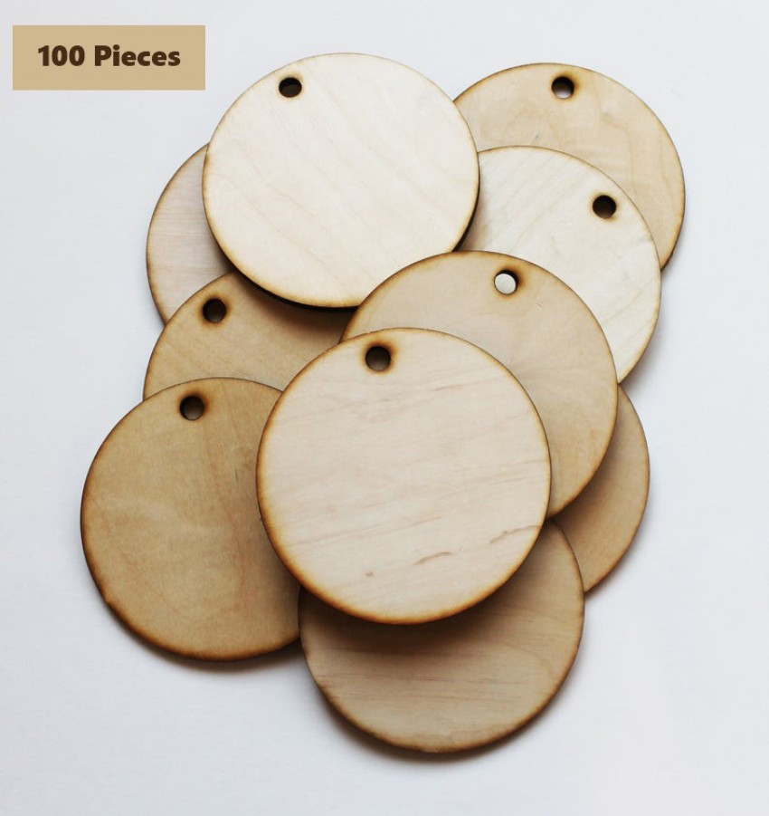 100PCS Unfinished Wooden Circles with Holes Rounds Tags Natural