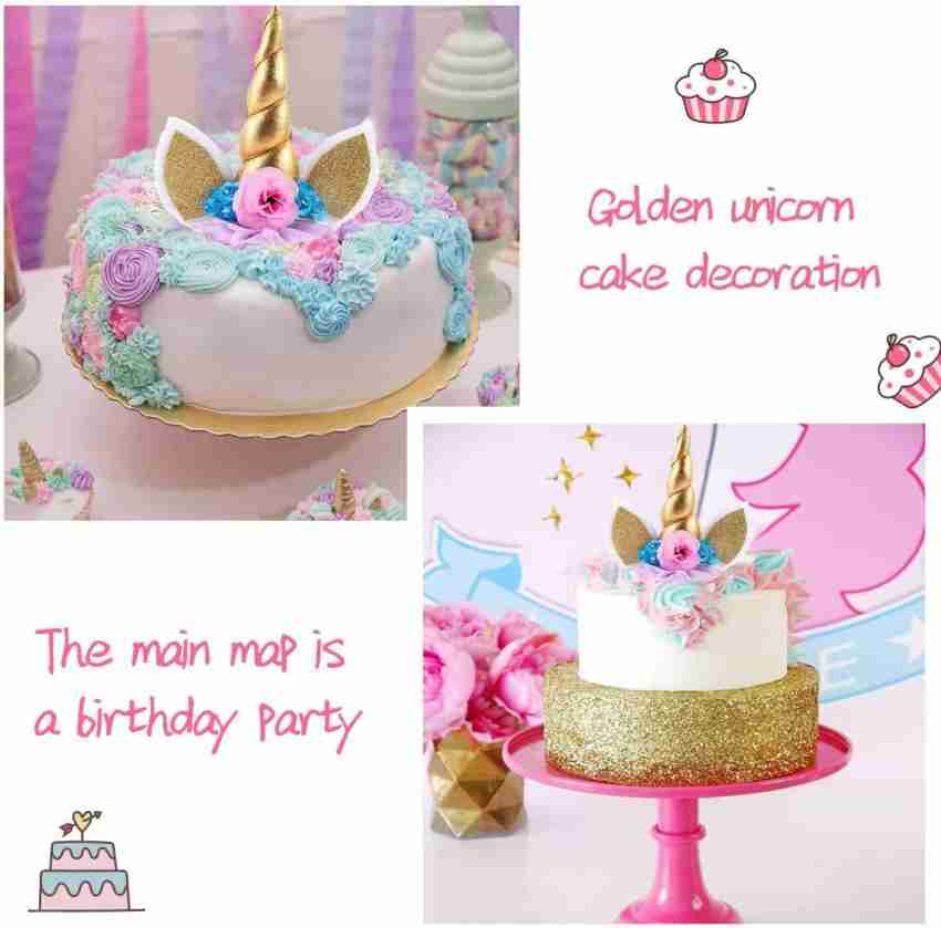 Unicorn Cake Topper Unicorn Birthday Party Supplies Unicorn Birthday  Decorations for Girls Unicorn Cake Decoration Unicorn Horn First Birthday  Cake Topper Kit with Eyelashes 5.8 Inch Gold
