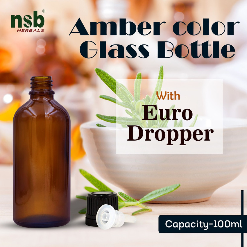 Amber glass bottles for essential oils store