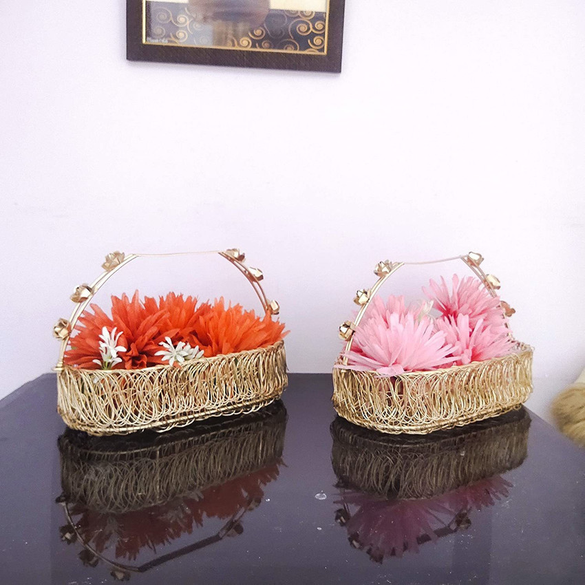 amishi blissful decor Metal Rust Free Wire Tray Basket with