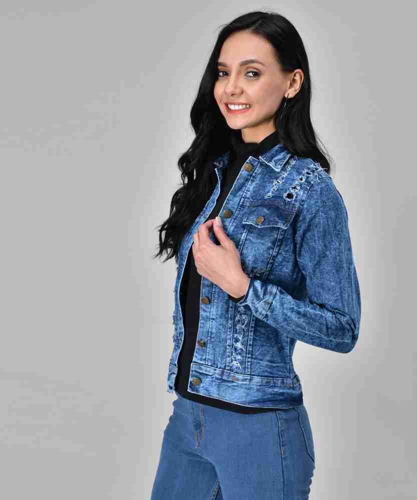club factory fashion Full Sleeve Washed Women Denim Jacket Buy