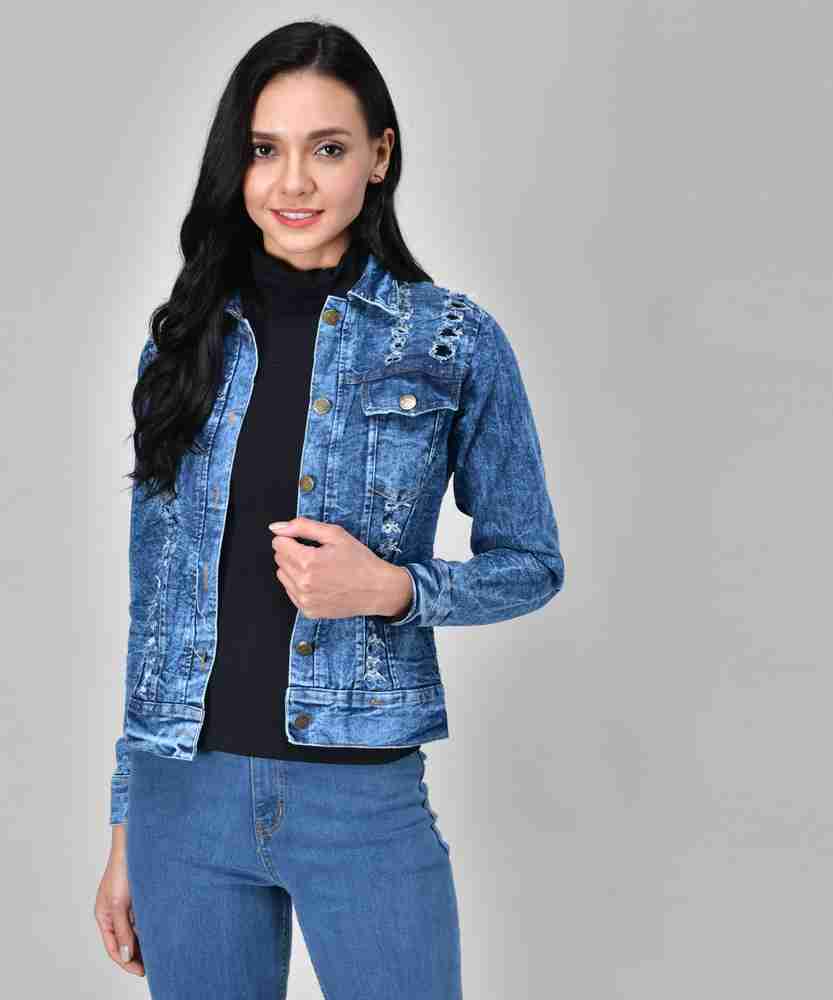 club factory fashion Full Sleeve Washed Women Denim Jacket Buy