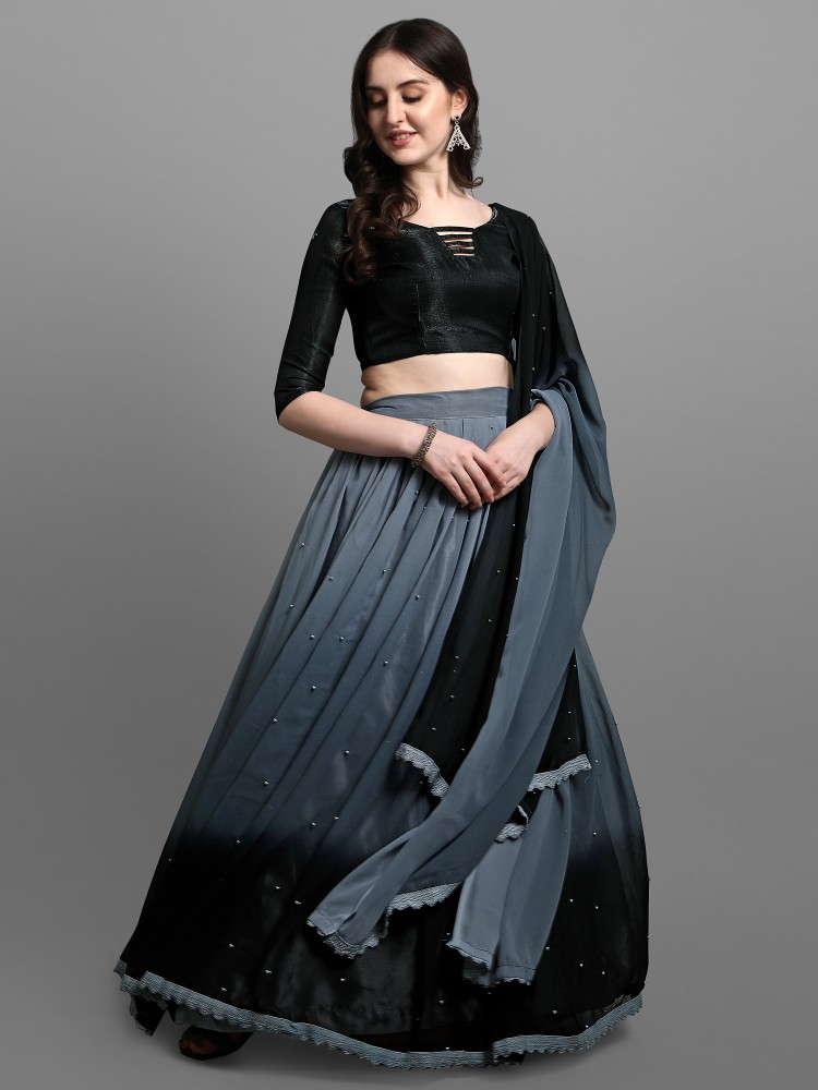 Buy Nitika Gujral Black Net One Shoulder Lehenga Set Online | Aza Fashions