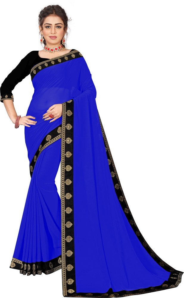 Solid/Plain Daily Wear Georgette Saree (blue) at Rs 750, Plain Georgette  Sarees in Jaipur