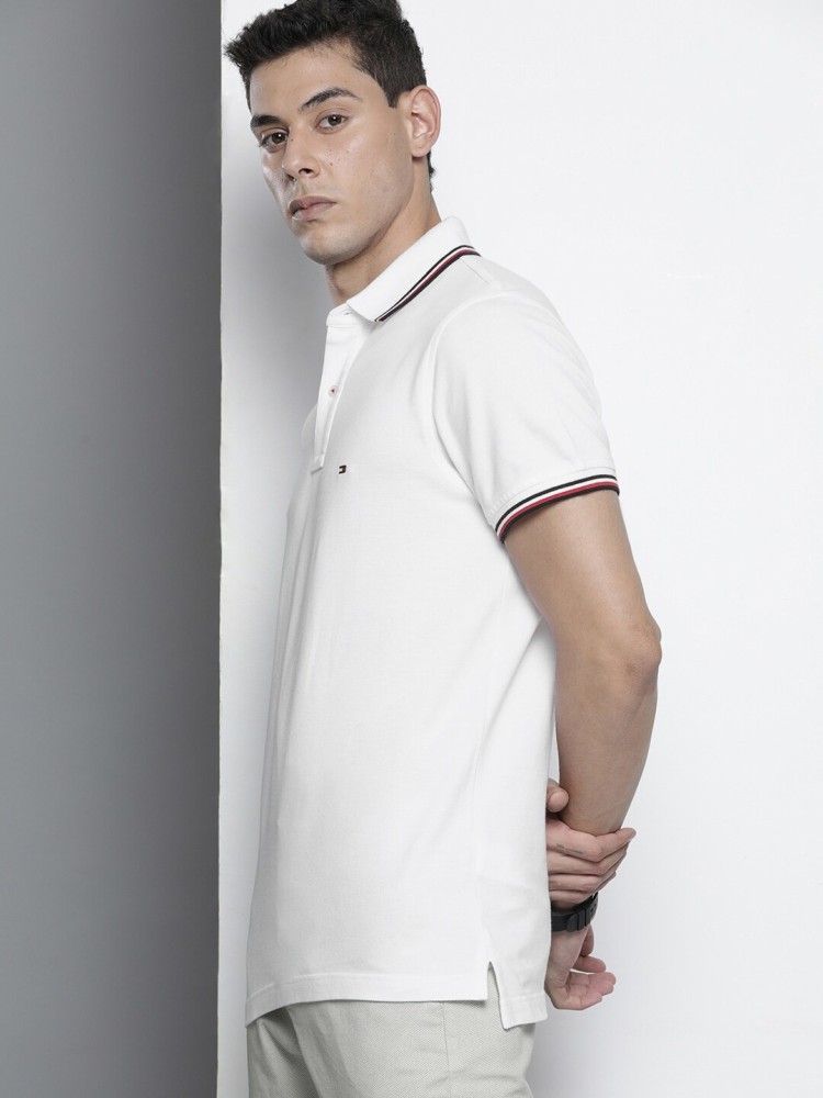 TOMMY HILFIGER Solid Men Polo Neck White T-Shirt - Buy TOMMY
