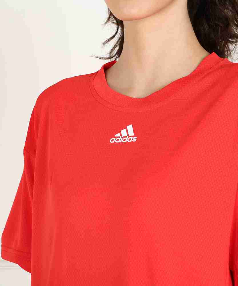 ADIDAS Self Design Women Round Neck Red T-Shirt - Buy ADIDAS Self 