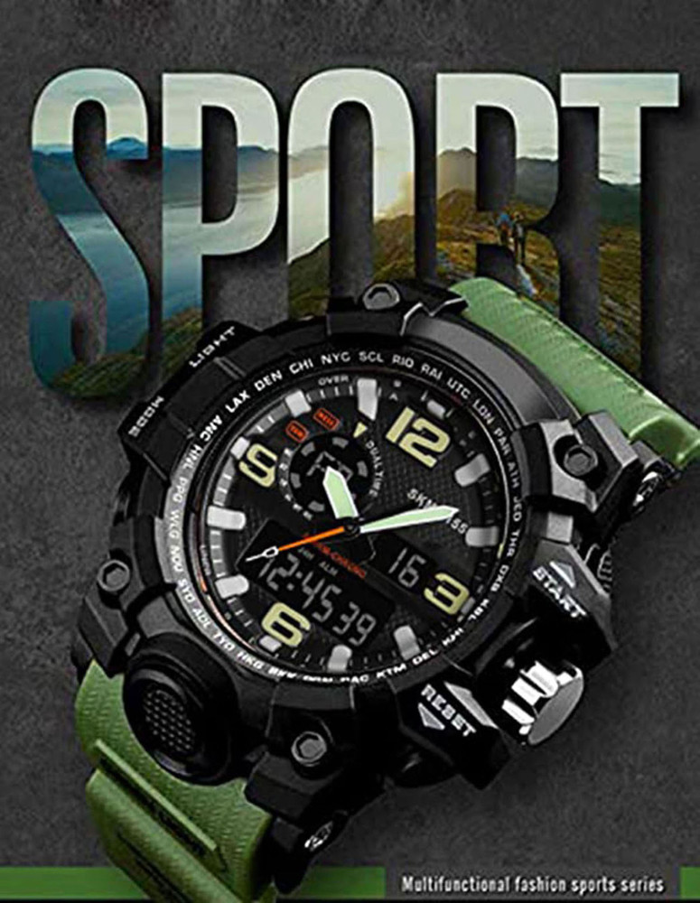 Edith 1155 Green Water Shock Resistance Digital Alarm watch Analog
