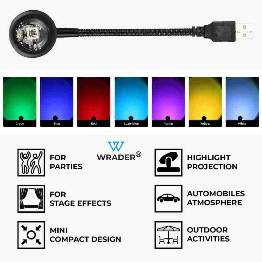 WRADER Flexible 360 Degree Plug & Play USB Sunset Lamp Shower Sunset  Projection Light Single Disco Ball Price in India - Buy WRADER Flexible 360  Degree Plug & Play USB Sunset Lamp