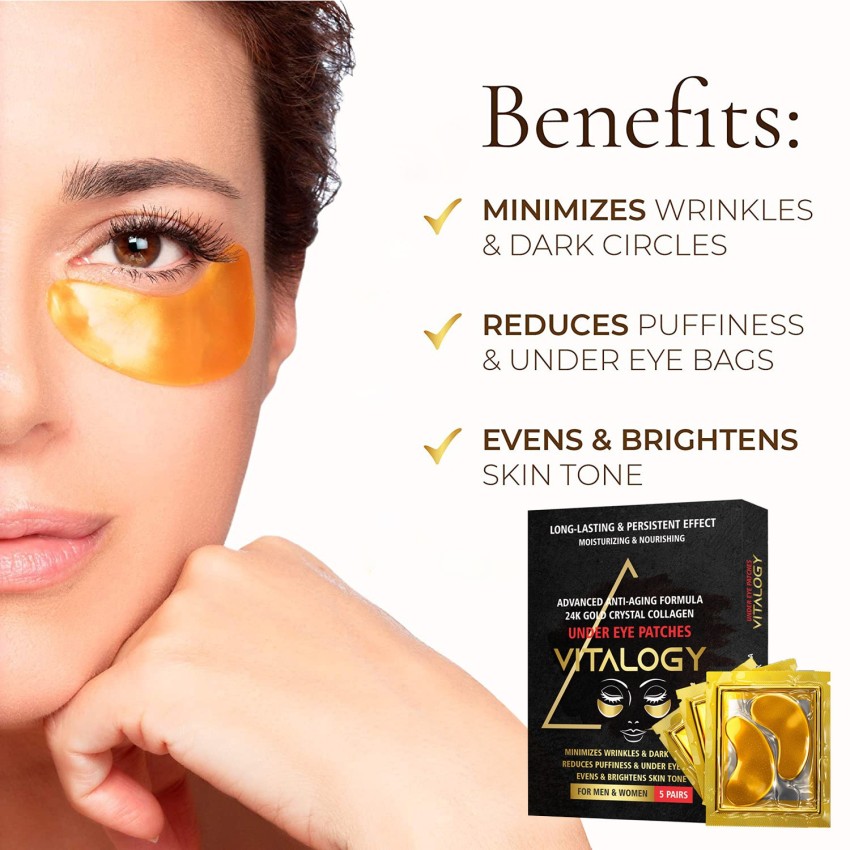 Vitalogy Under Eye Patches for Dark Circles and Wrinkles  24K Gold  AntiAging Mask Pads for Puffy Eyes  Bags  Collagen Eye Mask with  Natural Extracts  Hyaluronic Acid Pack of