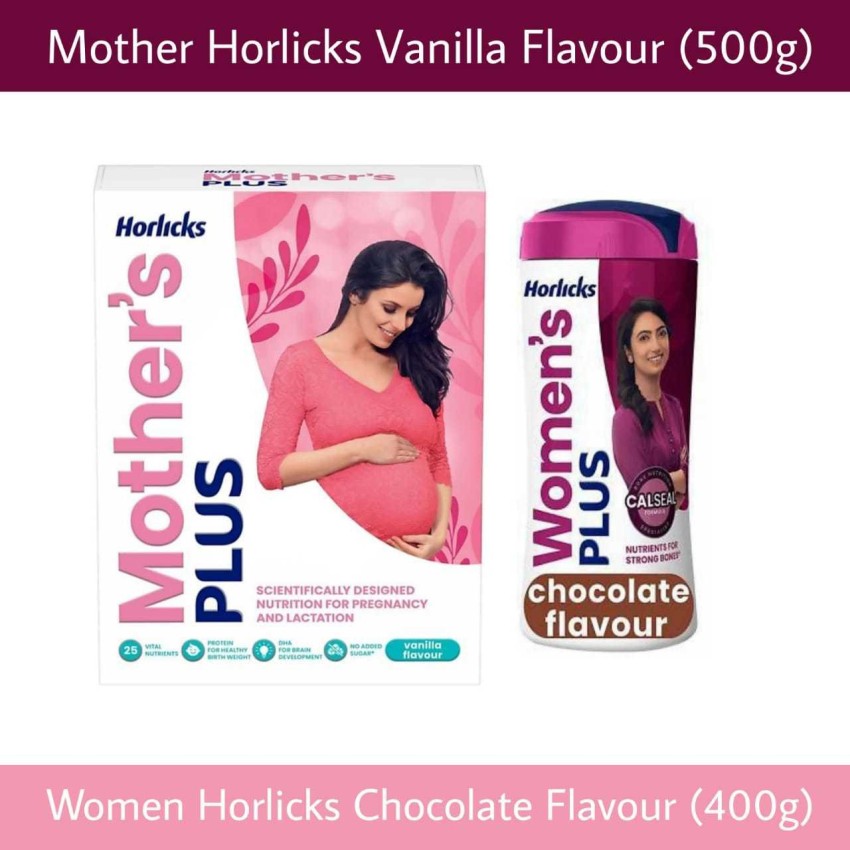 HORLICKS Mother's Plus Vanilla Flavour (500 g) With Women's Plus Chocolate  Flavour (400 g) Price in India - Buy HORLICKS Mother's Plus Vanilla Flavour  (500 g) With Women's Plus Chocolate Flavour (400