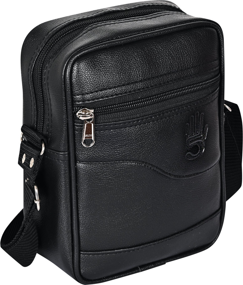 Lappee Black Sling Bag Fashionable Leather Sling Bag Formen Travel