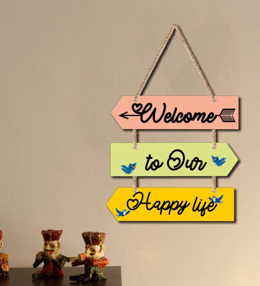BeFaltu Welcome To Our Happy Life Wall Hanging Home Entrance Sign ...