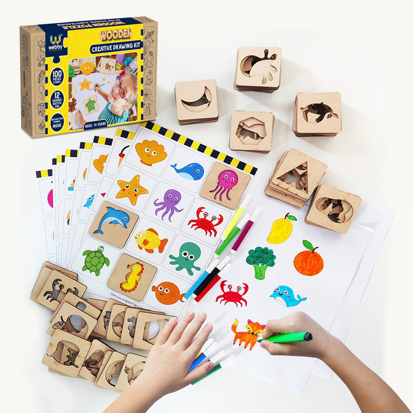 Webby 100 Pcs Stencil for Painting on Wood Toys for 3 to 8 Year