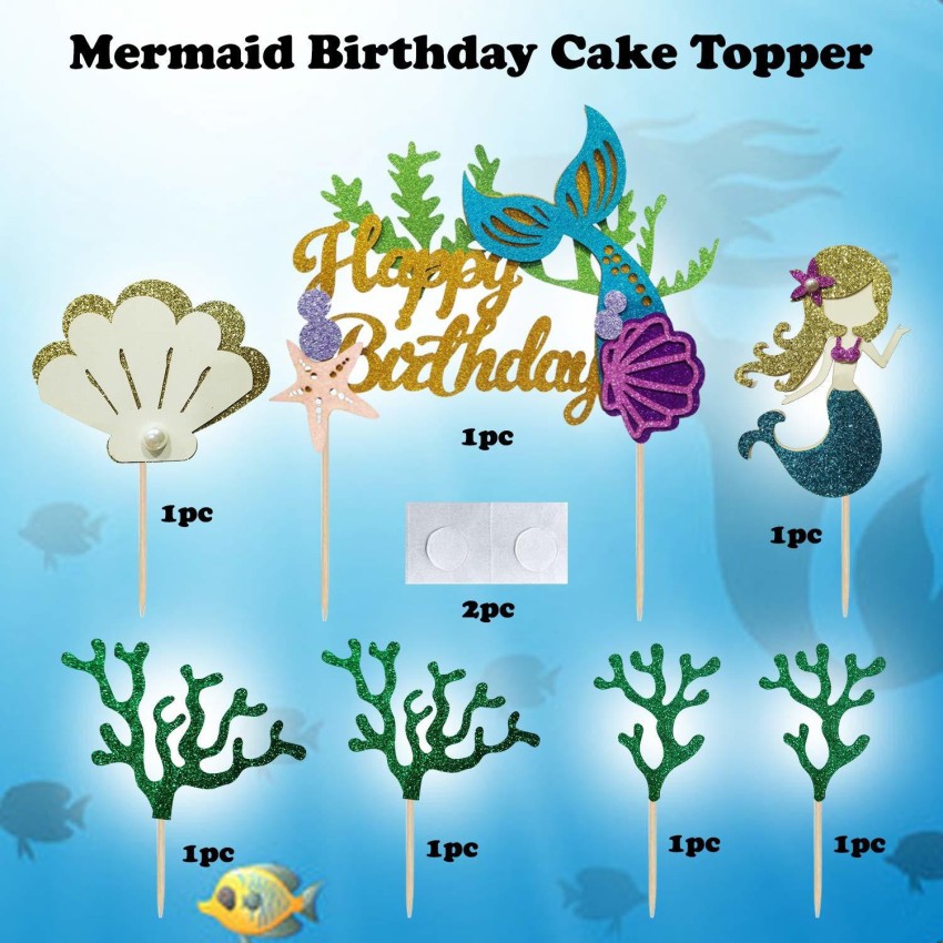 Party Propz Glitter Mermaid Cake Topper Decoration - Happy