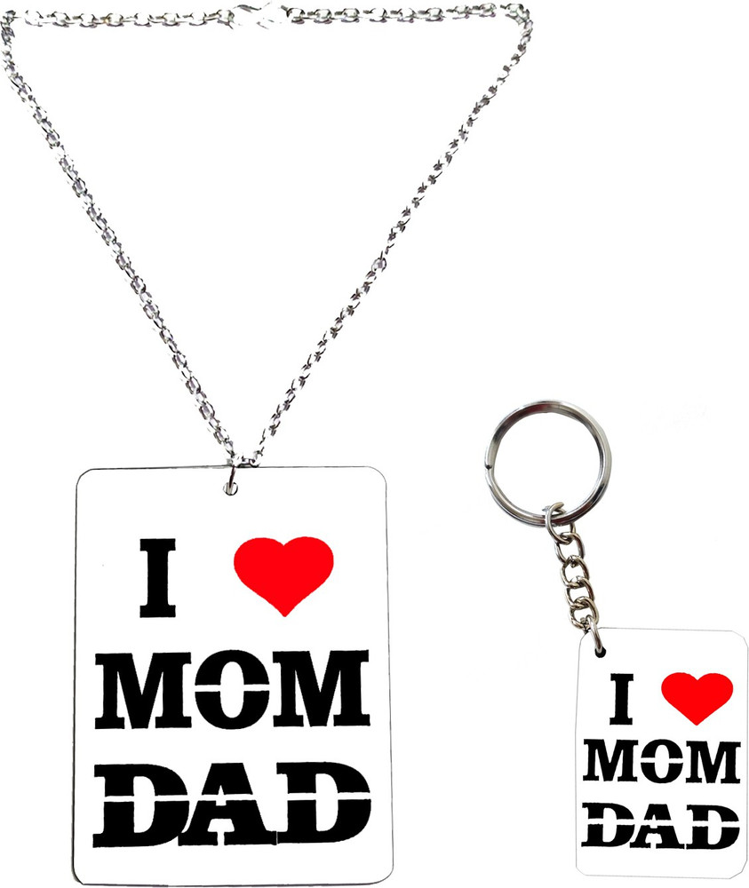 Shopuspro I Love Mom Dad Car Hanging with Key Chain Double Side