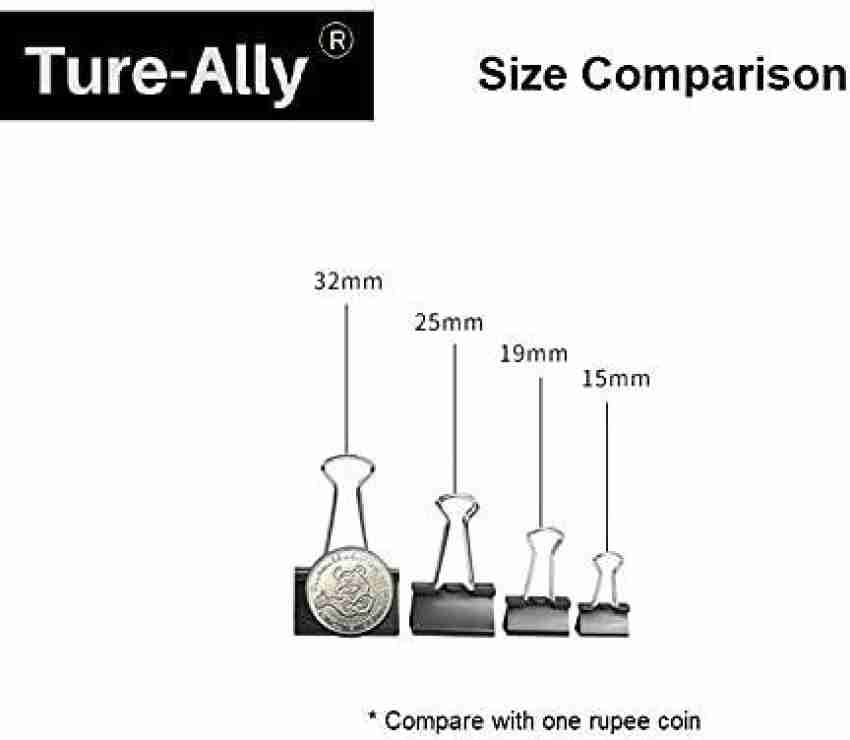 True-Ally Premium Quality Metal Binder Clips Black Paper  Clip 32 25 19 15 MM Binder Clips 24 of Each Size, Total 96 PC's Stationery  Binding Supplies for Loose Papers, Files