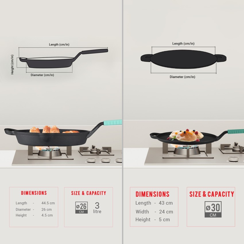 Bergner Elements Pre-Seasoned Cast Iron Dosa Tawa, 30 cm, Induction  Friendly, BlackSku Code : BG-34123-BK