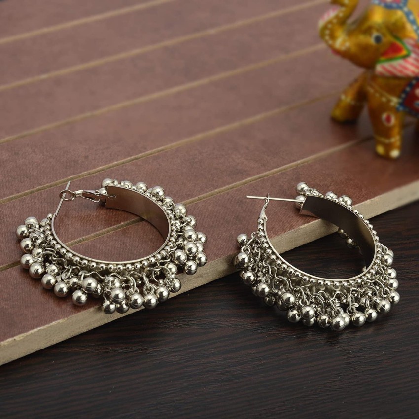 Buy Bindhani Girls' Silver-Plated Ghungroo Drop Oxidised Earrings