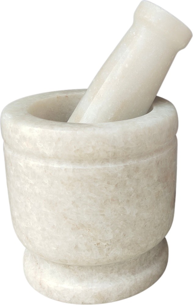 White Marble Mortar and Pestle Set 8 Natural Stone, Heavy Evil