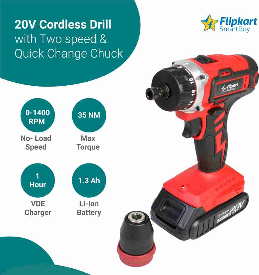 Flipkart SmartBuy 20V cordless with two speed quick change chuck YLCD 1820SQ Pistol Grip Drill