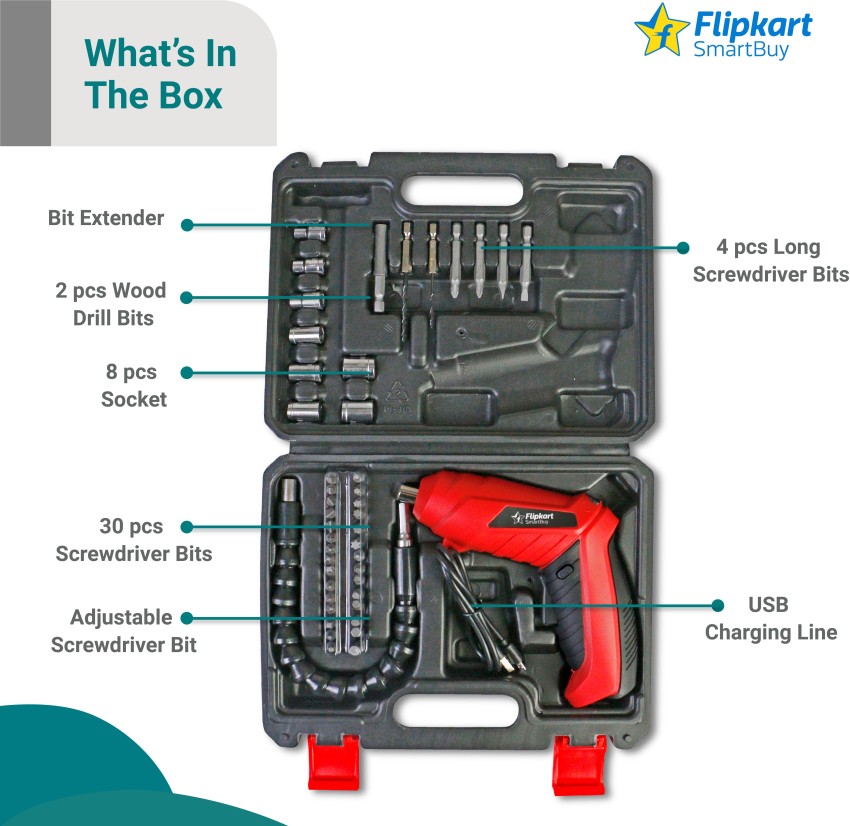 Flipkart SmartBuy 3.6V cordless screwdriver with 45pcs drills