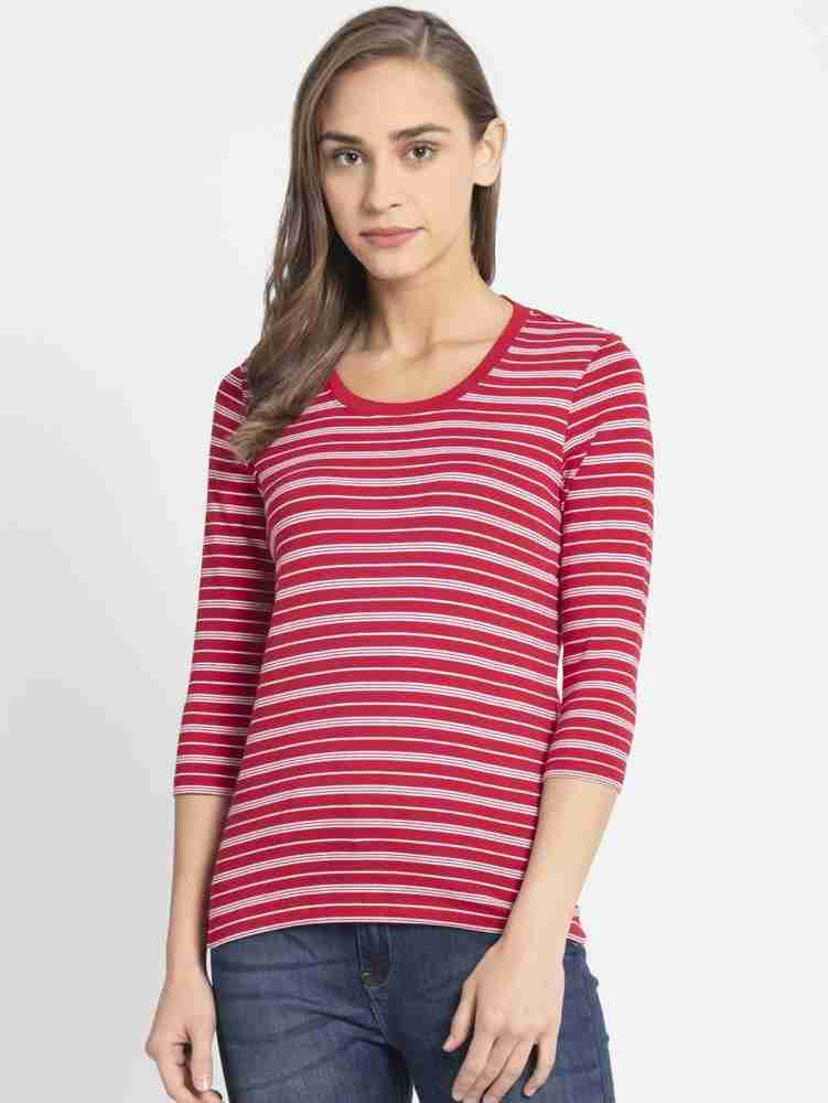 JOCKEY Striped Women Round Neck Red White T Shirt Buy Jester red White JOCKEY Striped Women Round Neck Red White T Shirt Online at Best Prices in India Flipkart
