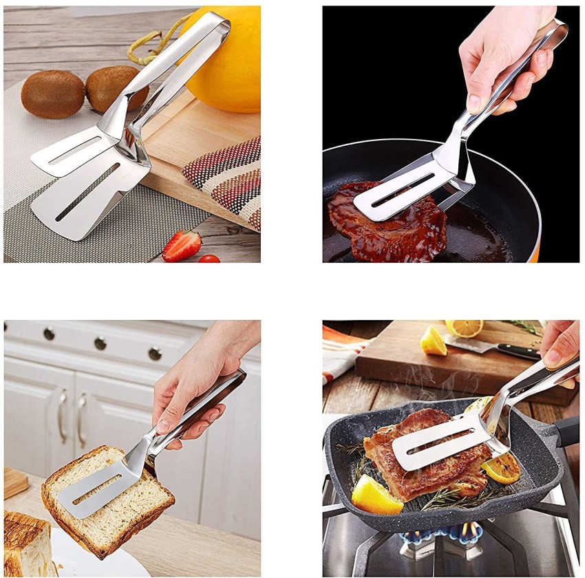 3 in 1 SUS 304 Stainless Steel Steak Clamps Cooking Tong Double Sided  Spatula 10 inch Multifunctional Food Flipping Spatula Tongs Clip For Bread  Hamburger BBQ Meats Pizza Pies Bread Fish Beefsteak