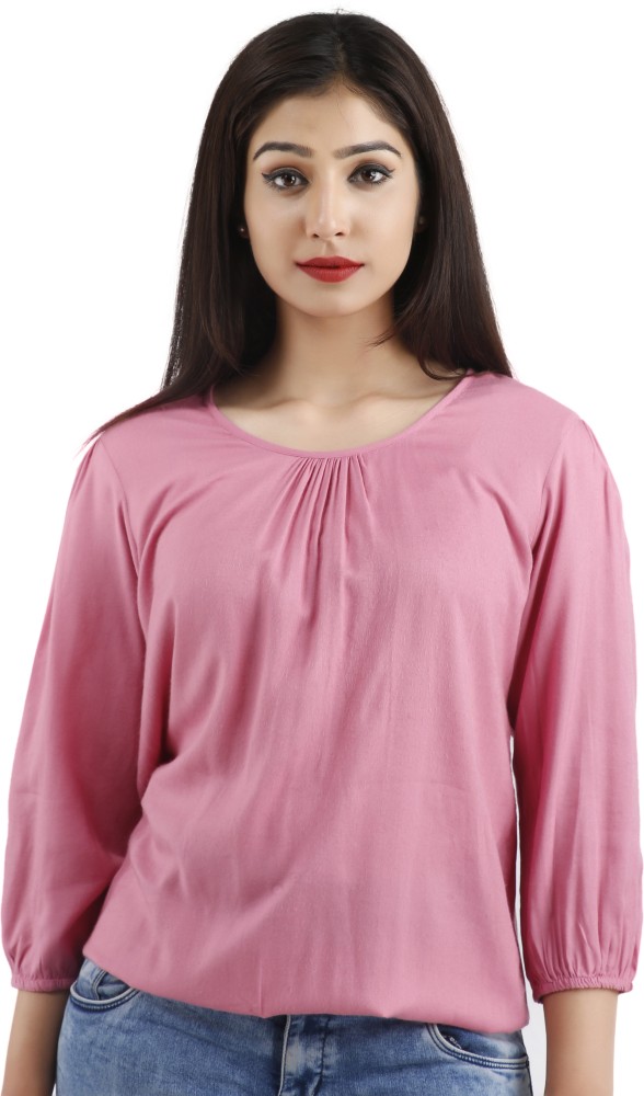 Fab Star Casual Solid Women Pink Top Buy Fab Star Casual Solid