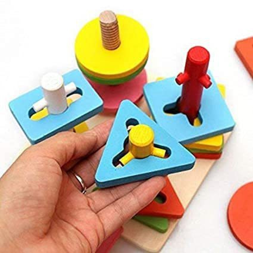 mechdel Wooden Sorting & Stacking Toy, Shape Sorter Toys for Toddlers, Montessori  Color Recognition Stacker, Early Educational Blocks Puzzles 1 2 3 Years Old  Age Boys and Girls (4 Shapes) Toys Price