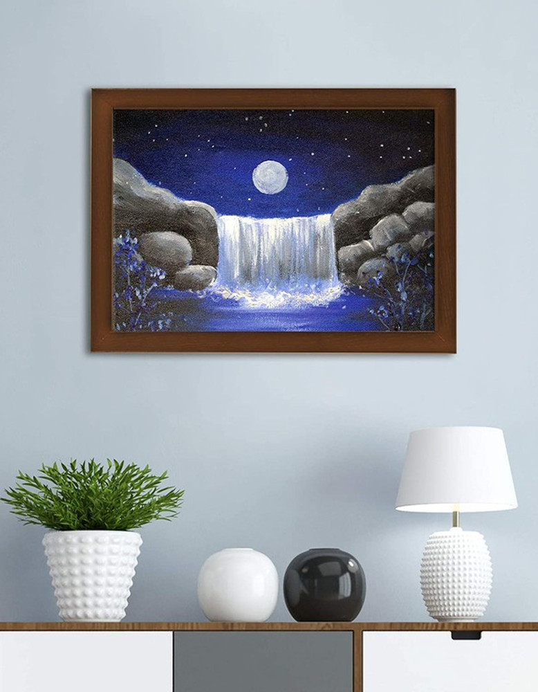 Target Publications Waterfall under Moon Light Canvas Painting