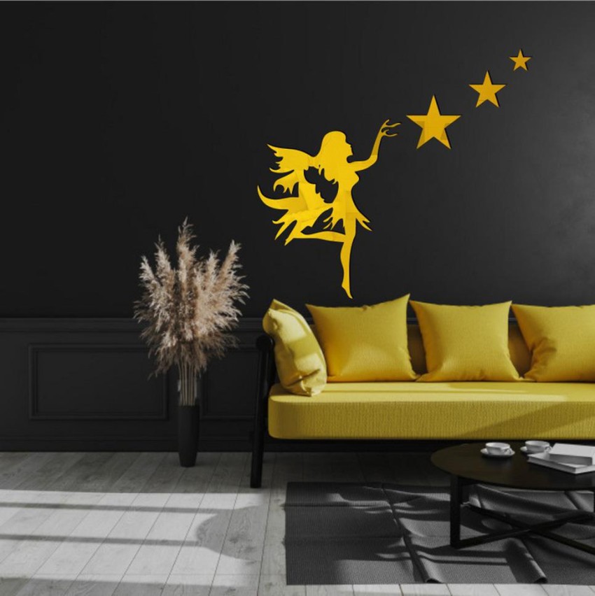 Mirror Wall Stickers Gold Acrylic Star Mirror 3D Wall Decal Peel and Stick  Wall Decals Removable Stars Adhesive Mirror Wall Decor for Home Living Room