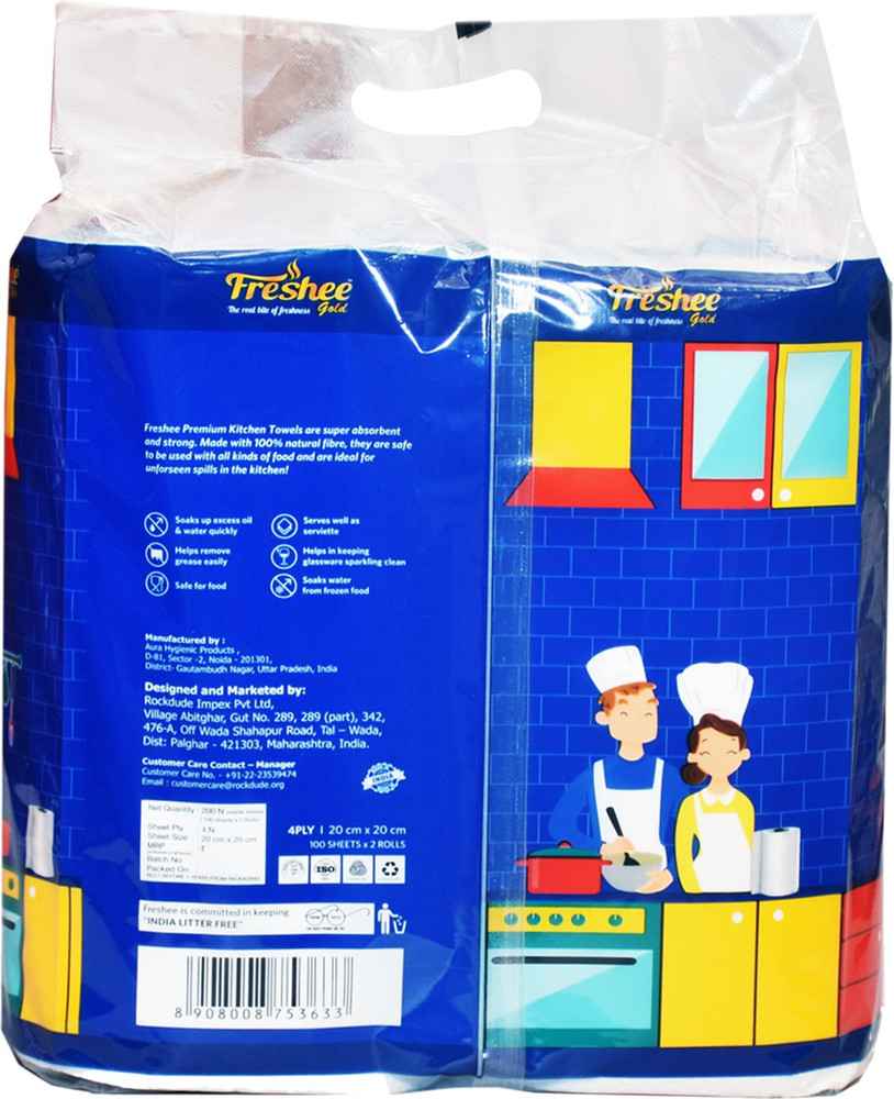 Freshee 4 Ply Kitchen Towels Kitchen Tissue Paper Rolls Super Absorbent Heavy Duty Tissues 2 Rolls 100 Pulls per Roll Pack of 3 Price in India Buy Freshee 4 Ply Kitchen