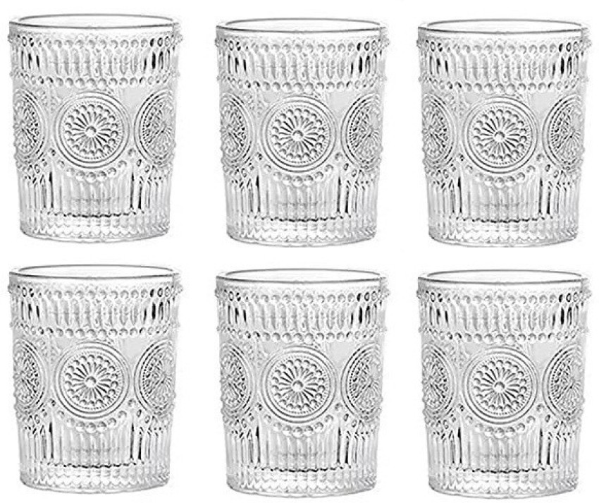 Drinking Glasses 300ml Romantic Water Glasses Tumblers Heavy Duty Vintage  Glassware Set for Whisky Juice Beverages