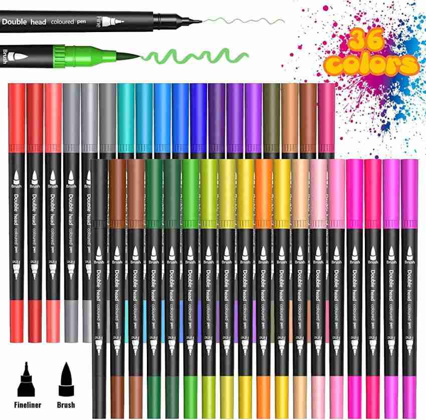 HASTHIP Colour Fineliner Pen Set Double Art Colouring Pens  Fine Tip Brush Markers for Adult Students DIY Card Making Photo Album  Coloring Books Craft Doodling - Set Double Art Colouring