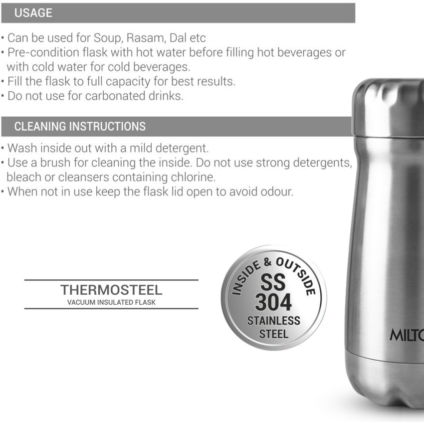 Stainless Steel SS304 Milton Thermosteel Plain Lid Flask, Capacity