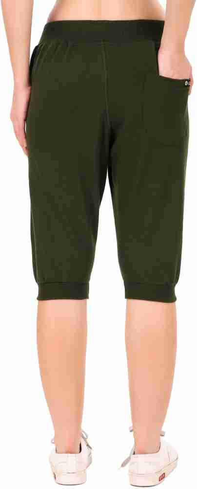 UZARUS Women's Cotton Three Fourth Capri Shorts With Two Zippered Pockets  Women Dark Green Capri - Buy UZARUS Women's Cotton Three Fourth Capri  Shorts With Two Zippered Pockets Women Dark Green Capri