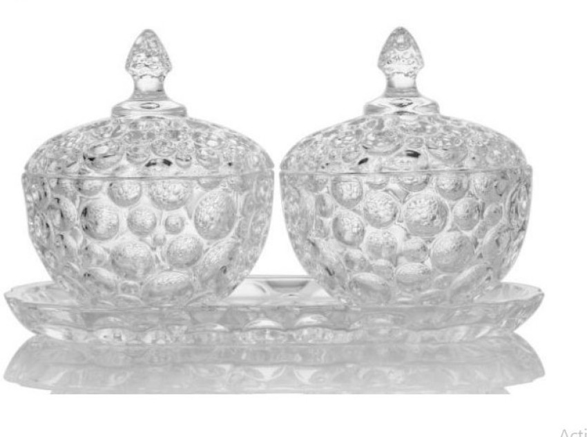 Crystalia Decorative Glass Candy Jar with Lid