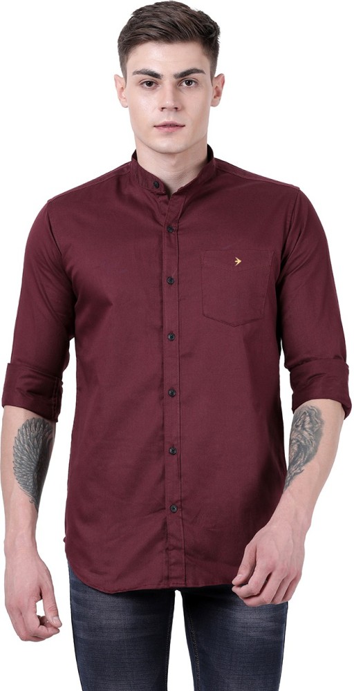 Volume Zero Men Solid Casual Maroon Shirt