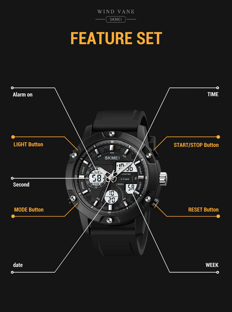 SKMEI Mens Watch Analogue Digital Watch Premium Matty Finish