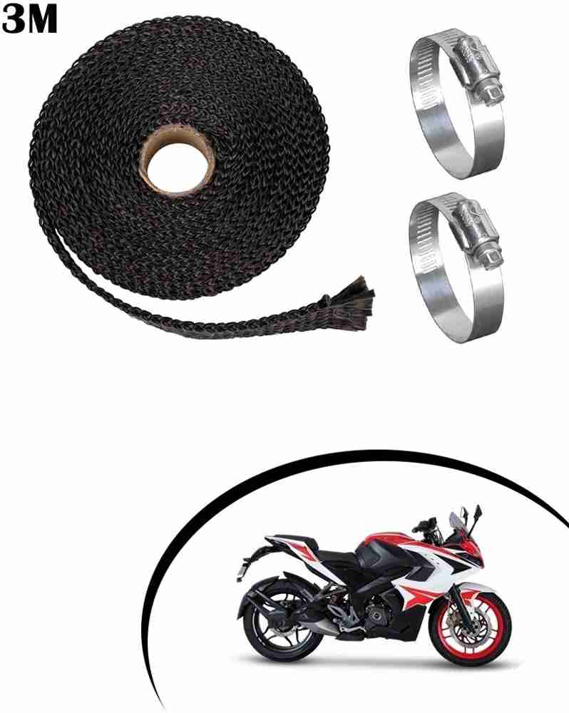 Giinix 3 Meter Black Bike Silencer Wrap With 2 Clamp for Pulsar RS