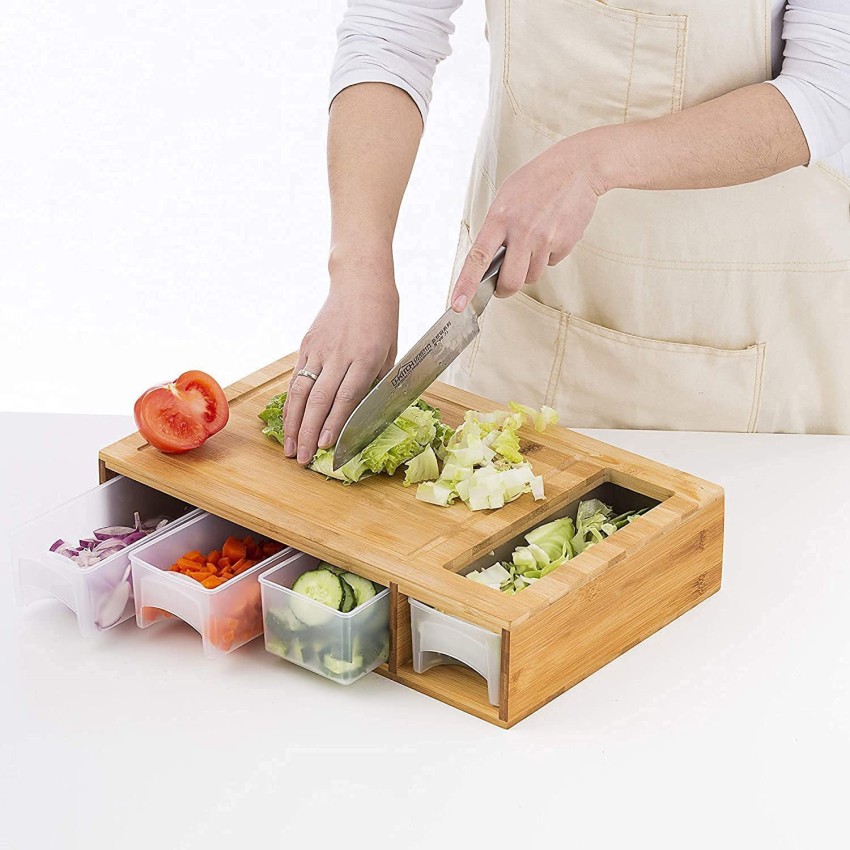 Bamboo Cutting Board with Container & Vegetable Peeler Set