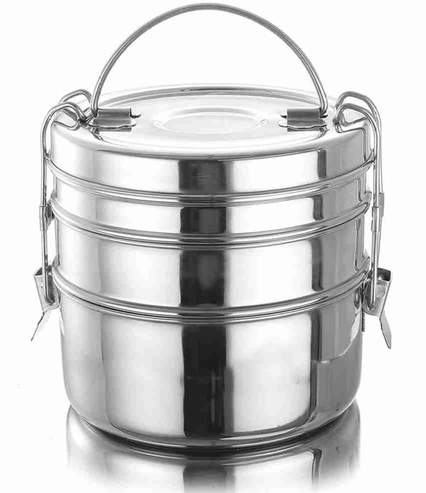 Stainless Steel Food Pack Round Tiffin Box 3 Tier (7x3Size)/ Lunch Box/  Office Lunch Box/ School Lunch Box with Lid and Locking Clip for Kid/