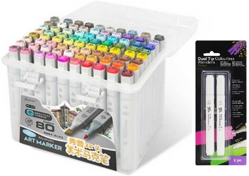 Salarlo 80+2 Colors Alcohol Markers for Artist Art Drawing,Dual Tip Marker  Set Permanent Alcohol Ink Based Markers with Case for Adult Students Kids