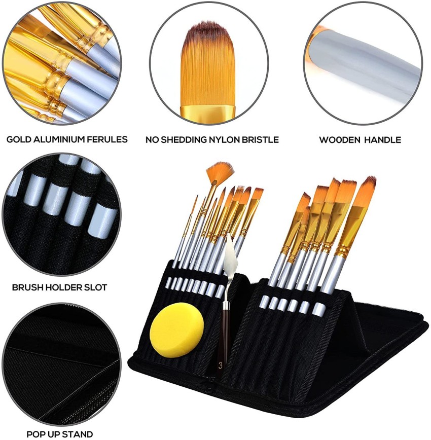 17 Pcs Professional Artist Nylon Paint Brushes Set for Oil