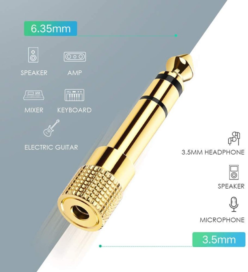 1/4 to 3.5mm Adapter Headphone Jack, 6.35mm Male to 3.5mm Female Stereo  Audio Jack Adapter for Aux Cable, Guitar Amplifier, Headphone, 6 Pack Golden