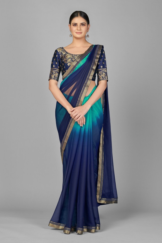 Buy Dwini Solid/Plain Bollywood Georgette Dark Blue Sarees Online @ Best  Price In India